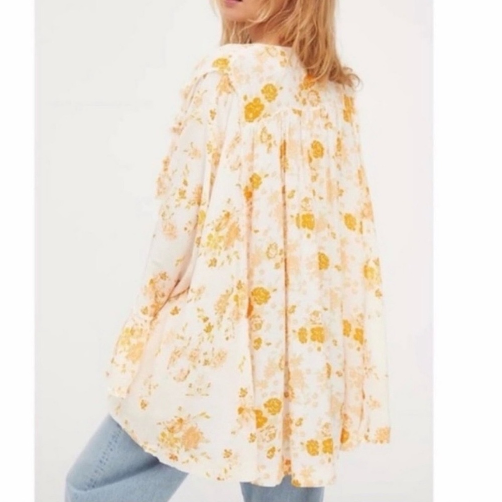 NEW Free People floral Loretta bell sleeve ruffle blouse, tea combo, XS
